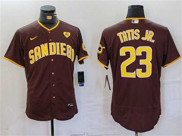 Men%27s San Diego Padres #23 Fernando Tatis Jr. Brown With PS Patch Flex Base Stitched Baseball Jersey